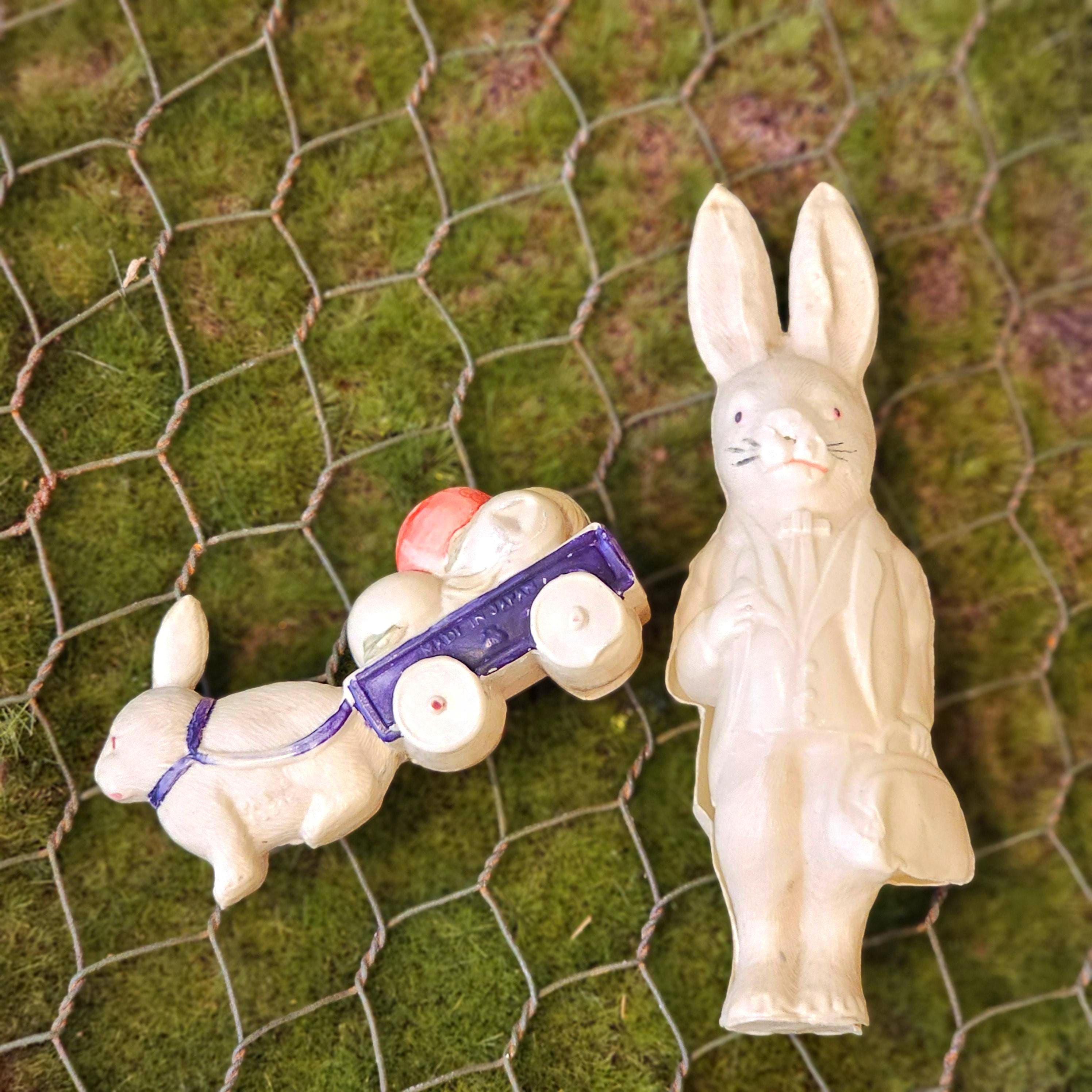 RARE 1920s Celluloid Plastic Rabbits / Easter Decor / Blow Mold ...