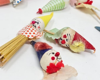 1950s Cupcake Cake Clown Toppers/Picks / Hand Made / Stamped Japan