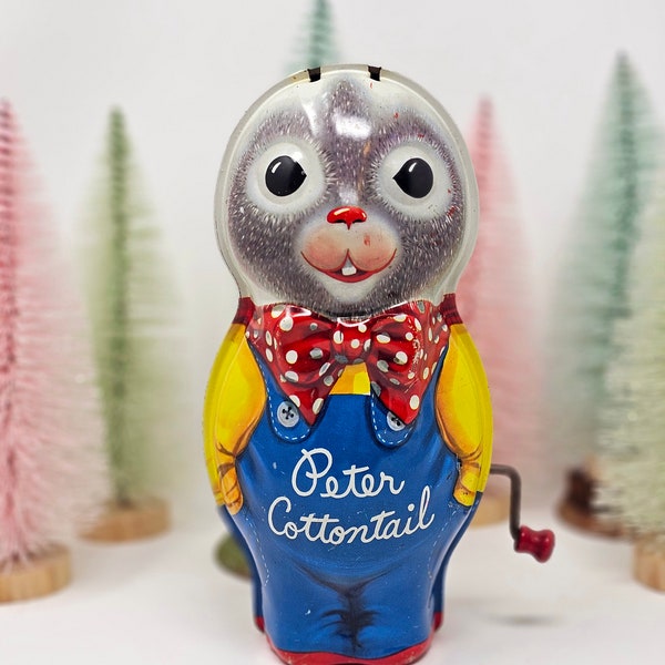 Vintage 1953 Mattel Peter Cottontail Tin Toy Wind Up