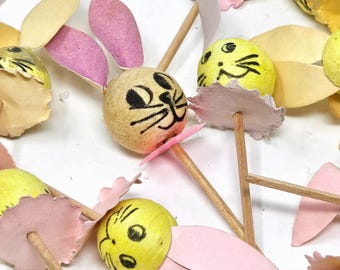 1950s Cupcake Cake Rabbit Toppers/Picks / Hand Made / Stamped Japan