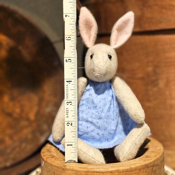 felt bunny in blue dress Felt Plush Bunny Rabbit: Stitched Details, Blue Dress