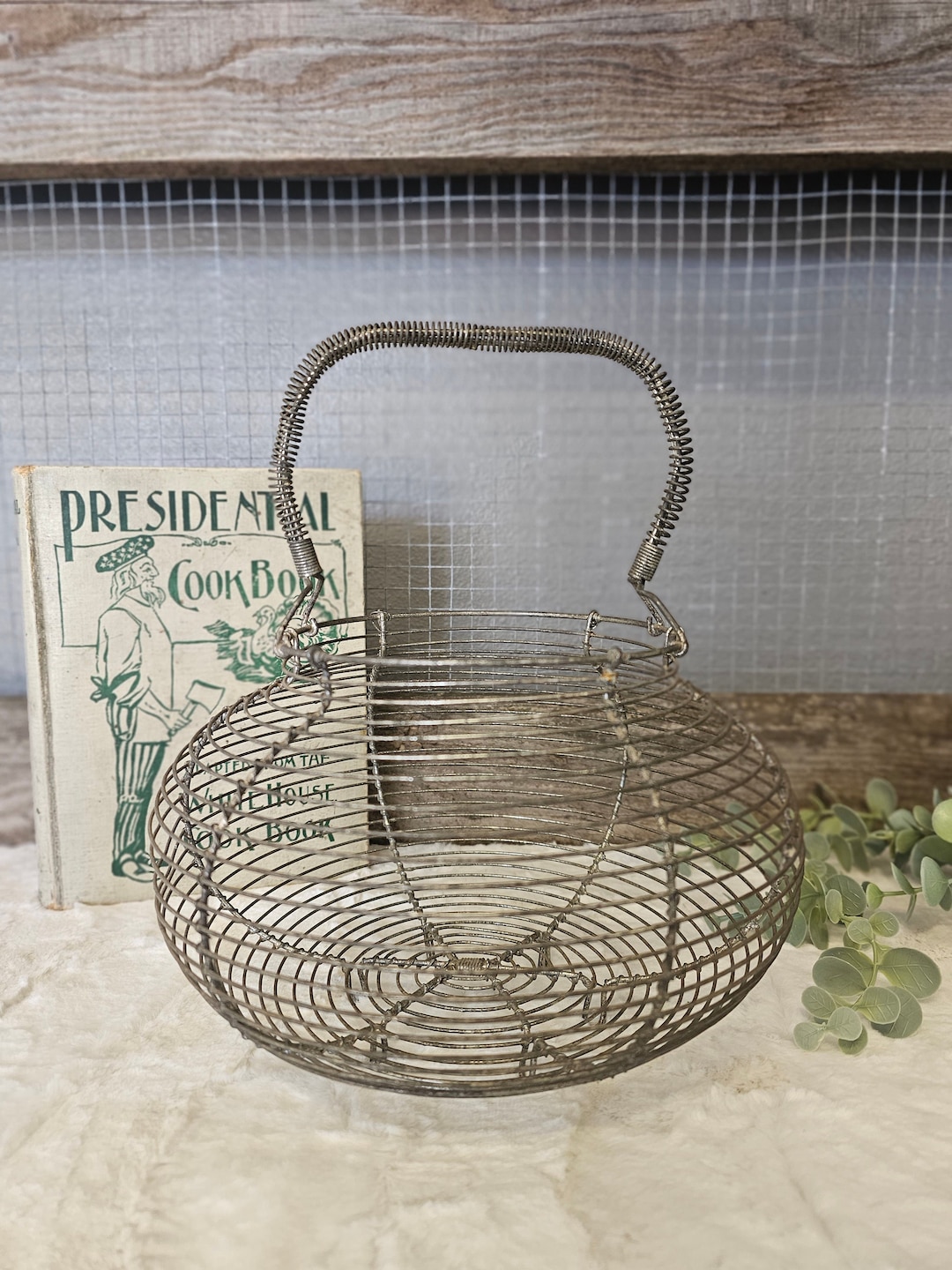 Vintage Metal Egg Basketfarm Fresh Eggsfrench Countryfarmhouse Decor