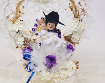 Western Wedding / Lace Heart / Cowboy Couple / Cake Topper