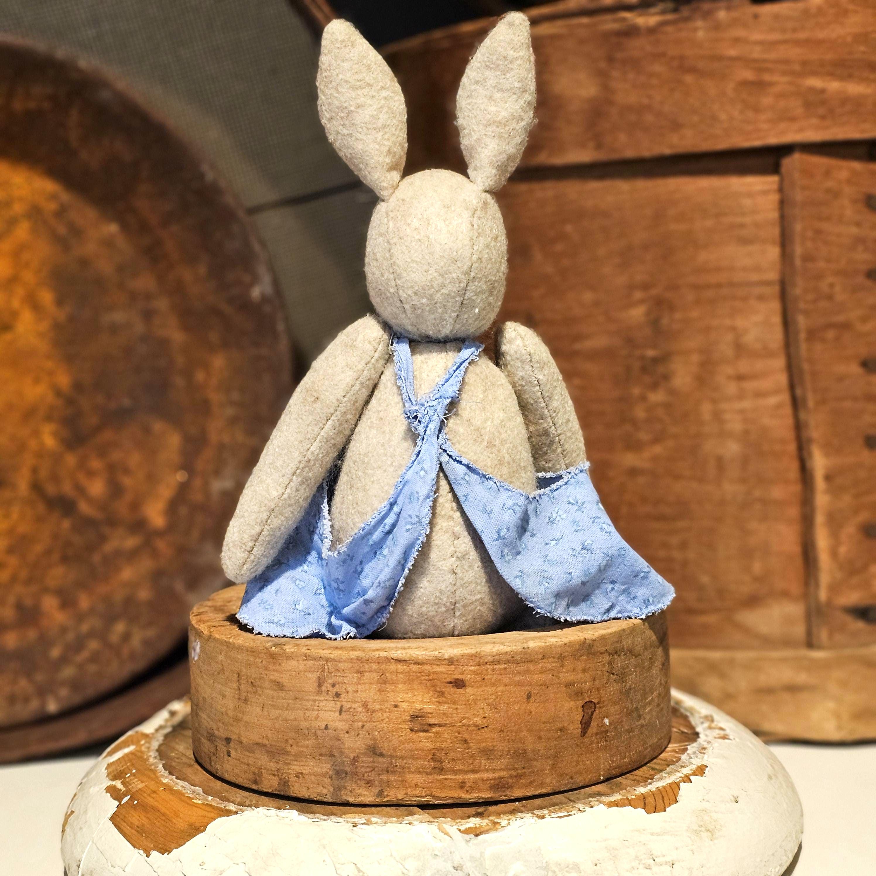 felt bunny in blue dress Felt Plush Bunny Rabbit: Stitched Details, Blue Dress