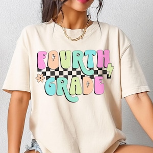 Retro Fourth Grade Shirt, Comfort Colors Teacher Shirt, Colorful Fourth Grade Teacher Shirt, 4th Grade Teacher Shirt, Fourth Grade Team Tees