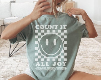 Count it All Joy Shirt, Retro Christian Shirt, Christian Comfort Colors, Preppy Christian Shirt, Bible Verse Tee, Oversized Christian Tee