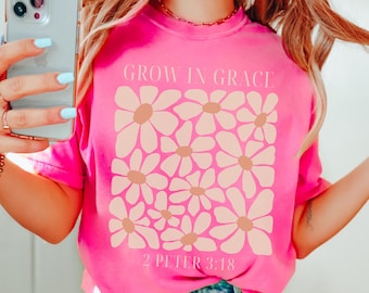 Boho Christian Shirt for Women, Christian Comfort Color Shirt, Floral Christianity Shirt, Bible Verse Shirt, Oversized Christian Tshirt