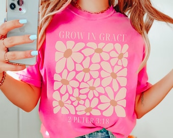Boho Christian Shirt for Women, Christian Comfort Color Shirt, Floral Christianity Shirt, Bible Verse Shirt, Oversized Christian Tshirt