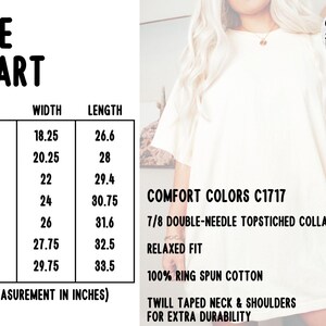 K&ouml;nnte beinhalten: Cremefarbenes T-Shirt mit Gr&ouml;&szlig;entabelle und Produktdetails. Die Gr&ouml;&szlig;entabelle zeigt Ma&szlig;e in Zoll f&uuml;r die Gr&ouml;&szlig;en S bis 4XL. Zus&auml;tzlicher Text enth&auml;lt "Comfort Colors C1717", "Relaxed Fit" und "100% Ring Spun Cotton".