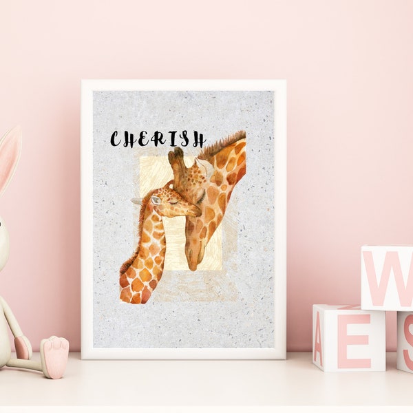 Baby Room Art| Love art| Cherish Art| Quote Art| Gender Neutral Decor| Nursery Wall Art| Nursery Art Prints, Baby Safari Animals