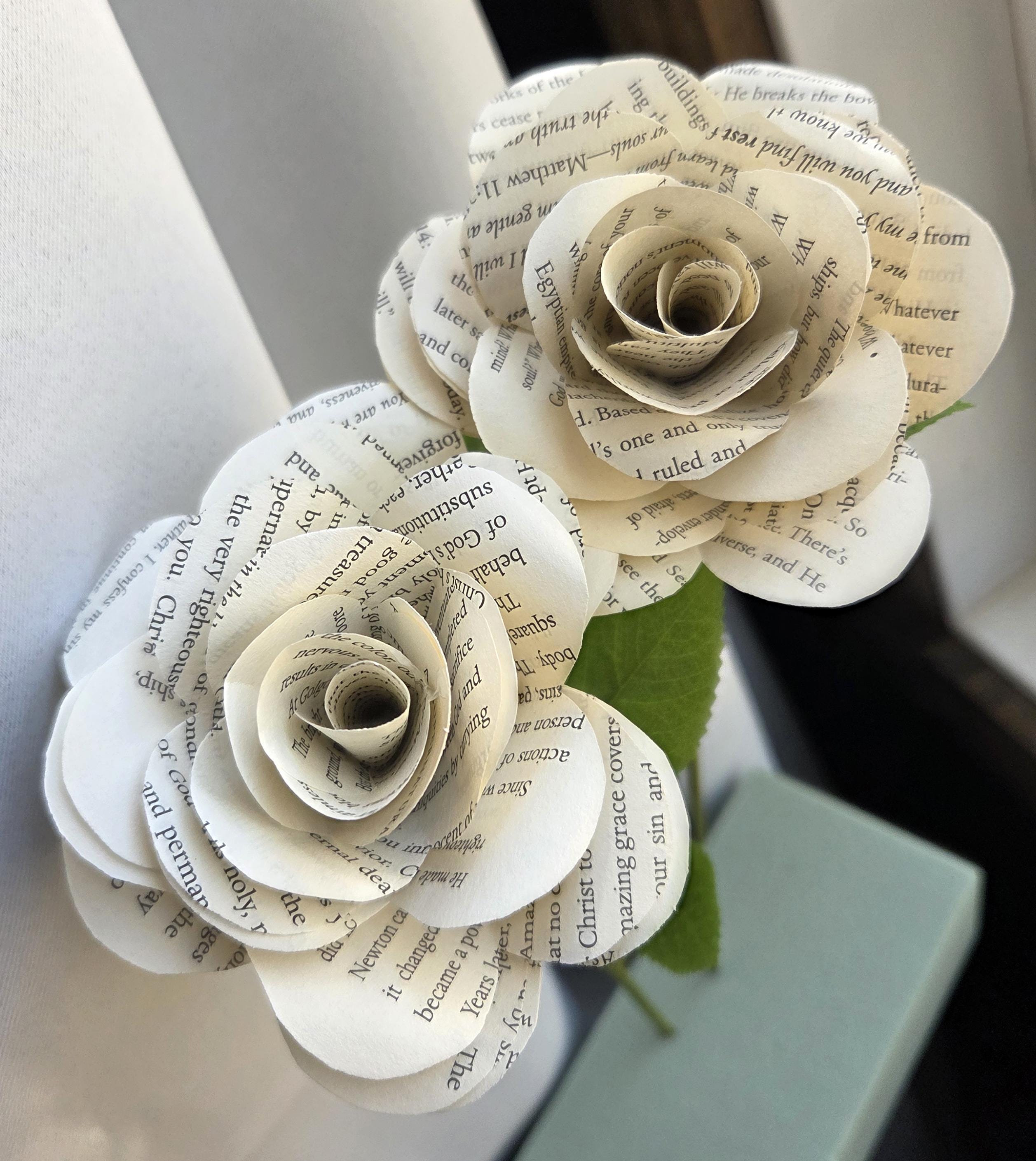 Book Page Roses With Stem, Vintage Literary Flowers, Wedding Decor ...