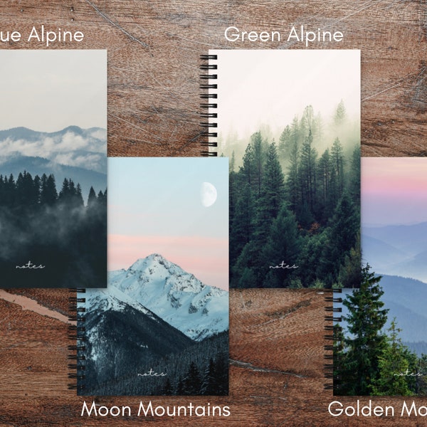 Mountain/Alpine Themed 5.5 x 8.5 Spiral Notebook, Adventure Journal, Travel Journal, School Notebook, Work Notebook