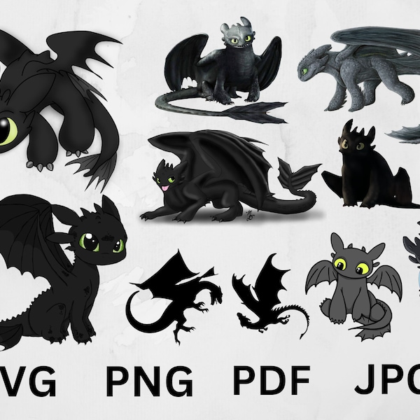 Cute Toothless Dragon Bundle svg, Toothless Dragon SVG, Dragon SVG Bundle, Dragon Clipart, Dragon Silhouette, Night Fury PNG, Toothless