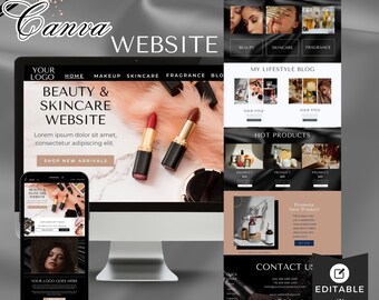 Beauty Website Canva Template, Skincare Website, Beauty Makeup Promotion, Linked Website Pages, Professional Simple Layout Done for You.
