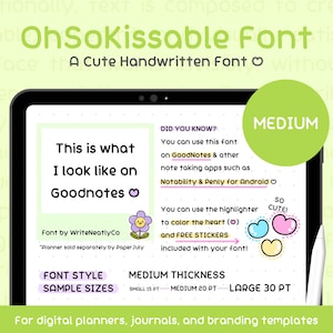iPad Font | Neat Handwriting Font | Cute Font for GoodNotes Fonts, Planner Font, Handwritten Fonts for iPad, Notability Font | OhSoKissable