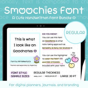 iPad Fonts | Digital Planner Font, Handwriting Fonts for Notes, Study Font, Valentines Font, GoodNotes Fonts, Notability Font | Smoochies