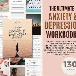 Anxiety Depression Workbook, Depression Worksheets, Self-Esteem Building, Therapy Sheets, Anxiety Relief, PDF Workbook with Self Care Plan