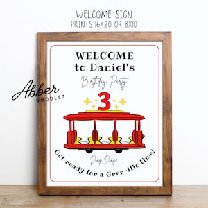 Custom Red Trolley Welcome Sign, Any Age, 16x20 or 8x10, Personalized Digital Files