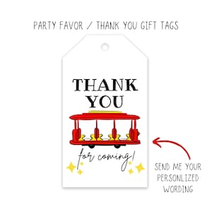 Custom Red Trolley Birthday Party Favor Tag, Thank You Tags, Personalized Digital Files