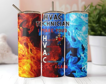 HVAC Technician 20 oz Tumbler Sublimation Design Wrap Digital Design PNG Download