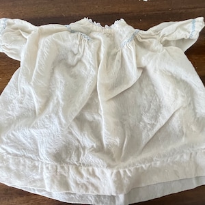 Vintage 40s or 50s Embroidered Cotton Baby Gown - Vintage Baby Night Gown - White and Blue