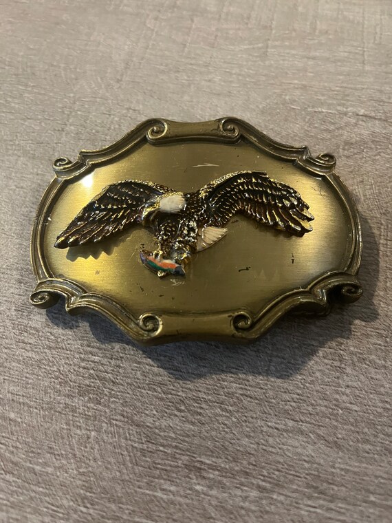 Raintree vintage brass 1978 belt Bald eagle buckle only 1978 Vintage Raintree Belt Buckle American Bald Eagle Hand  main image 2