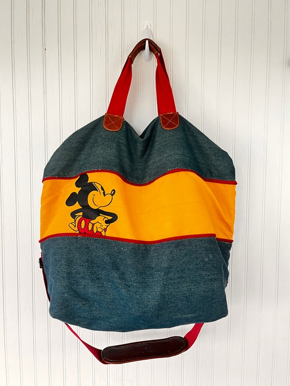 1990s Vintage Mickey Mouse Denim Duffle Bag - Cla… - image 1