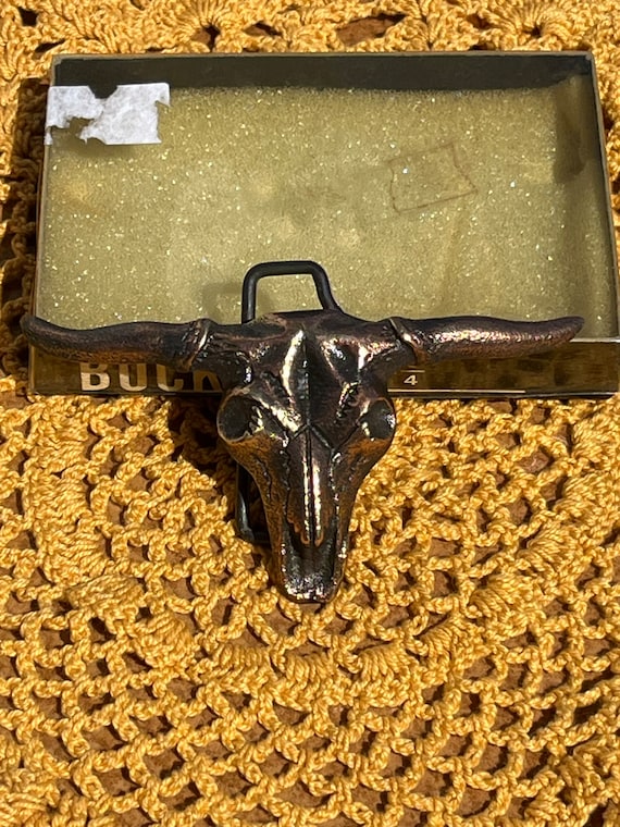 Vintage Long Horn Belt Buckle- Solid Brass Belt Bu