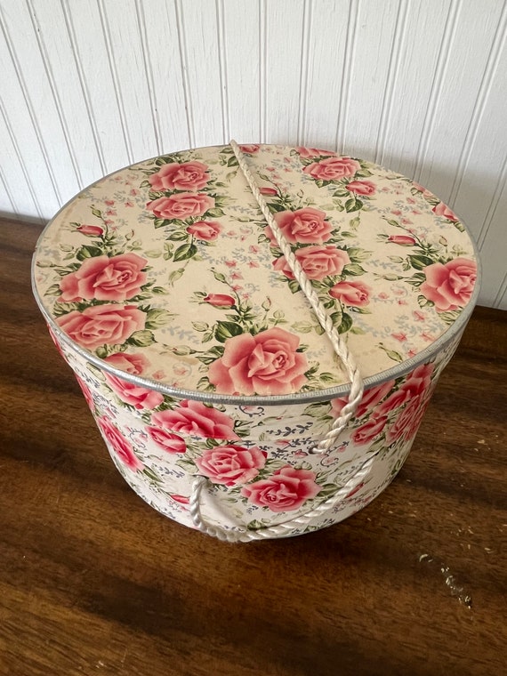 Gorgeous Vintage Pink Rose Hat Box - Vintage 1950s