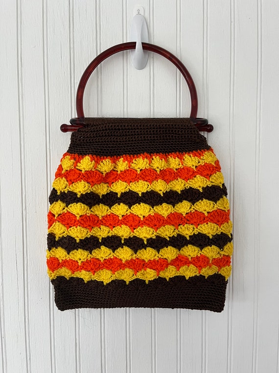 Retro-inspired Crocheted Brown, Yellow, and Orange