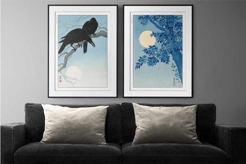 Set of 2 Ukiyoe Wall Art Ohara Koson Art, Oriental Wall Decor