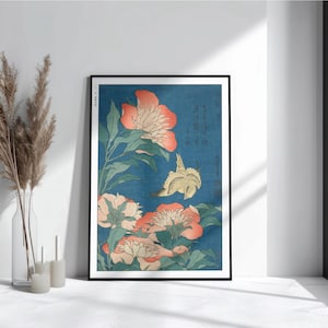 Hokusai Flower Ukiyo-e Print: Japanese Art Poster, Nature-Inspired Decor