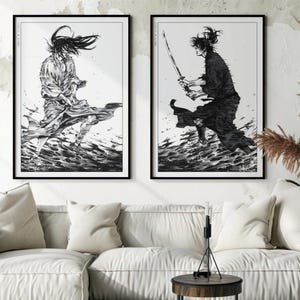 Set di 2 poster manga Vagabond / Stampa artistica di Takehiko Inoue, regali artistici da parete anime giapponesi, poster incorniciati A3/A4/A5