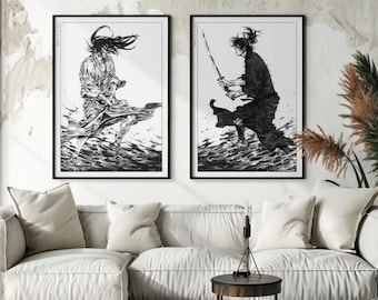 2er Set Vagabond Manga Poster | Takehiko Inoue Kunstdruck, Japanische Anime Wandkunst Geschenke, A3/A4/A5 gerahmte Poster