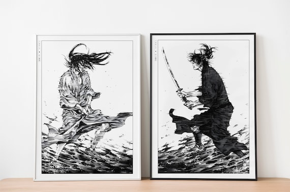 Buy Set of 2 Vagabond Manga Wall Art Samurai Art Decor, Musashi