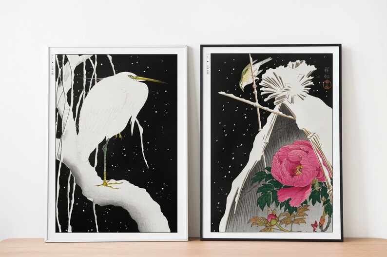 Set of 2 Ukiyoe Wall Art Ohara Koson Art, Oriental Wall Decor