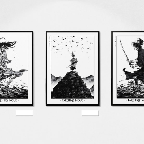 Set of 3 Vagabond Manga Wall Art - manga gift ideas, Samurai art decor, Musashi print, Japanese Art Work, wall art set 3, Manga poster print