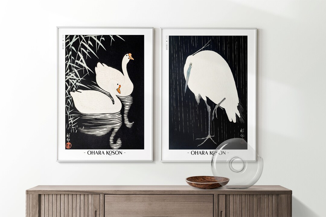 Set of 2 Ukiyoe Wall Art Ohara Koson Art, Oriental Wall Decor