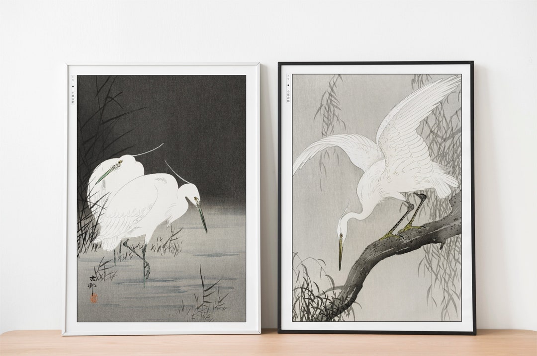 Set of 2 Ukiyoe Wall Art Ohara Koson Art, Oriental Wall Decor