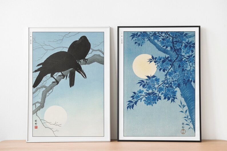 Set of 2 Ukiyoe Wall Art Ohara Koson Art, Oriental Wall Decor