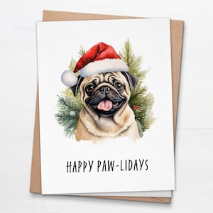 Happy Paw-lidays - Carte de Noël pliée - Jolie carte Frenchie - Carte de voeux drôle de chien de vacances