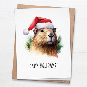 Vacances Capy ! - Carte de Noël pliée - Capybara mignon - Carte de voeux de vacances amusante