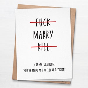 Fuck Marry Kill - Carte de mariage avec Contratulations pliée - Carte de voeux drôle pour jeunes mariés