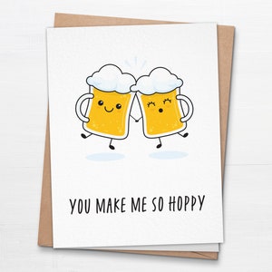 Carte You Make Me So Hoppy - Carte d'anniversaire drôle de bière mignonne - Carte de mariage bière - Cadeau d'anniversaire de bière