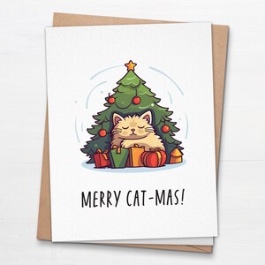 Joyeux chat-mas ! - Carte de Noël pliée - Carte de chat mignon - Carte de voeux drôle de chaton de vacances