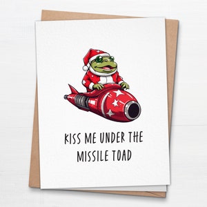 Embrasse-moi sous le crapaud lance-missiles - carte de Noël pliée - jolie carte de Noël - carte de voeux drôle de vacances