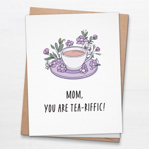 Carte drôle de fête des mères - carte de voeux de jeu de mots de maman de thé, cadeau mignon de thé-riffic