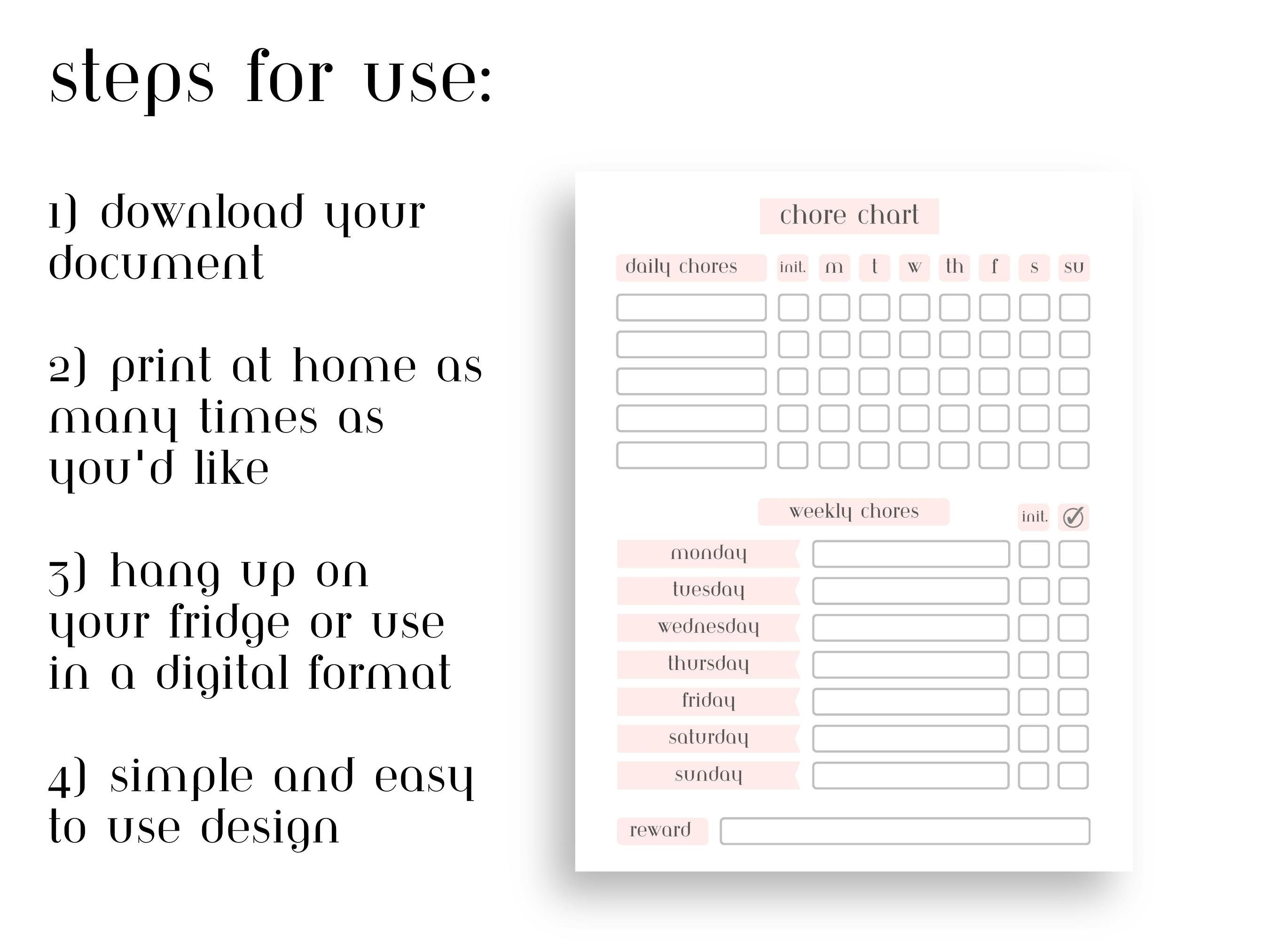 Chore Chart Printable Chore Chart for Roommates Partners and Chore Chart Printable Chore Chart for Roommates Partners and