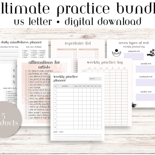 The Ultimate Practice Bundle for Mindful Musicians | Contains Digital Planner & Digital Journal Templates | Compatible with iPad/GoodNotes