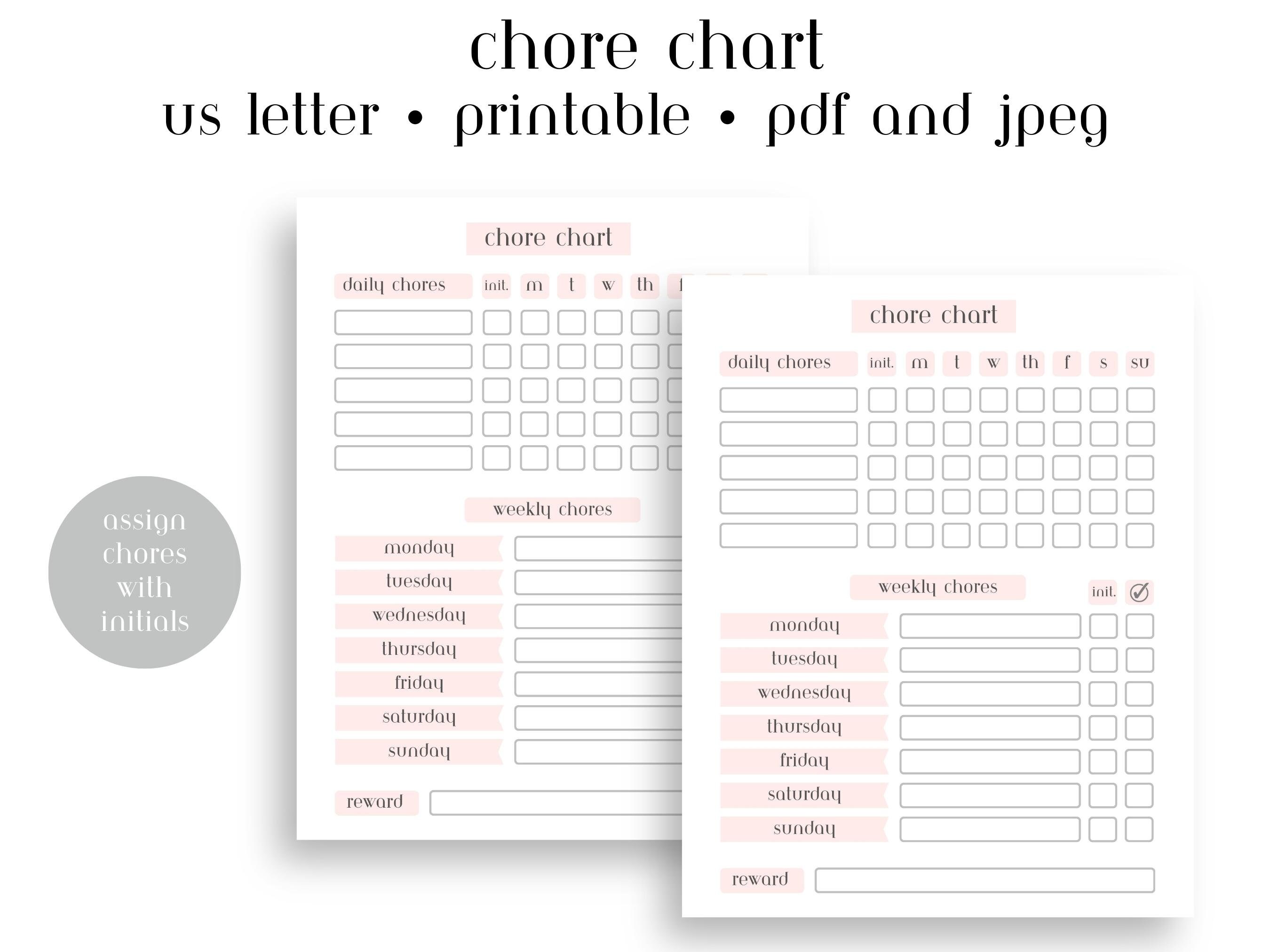 Chore Chart Printable Chore Chart for Roommates Partners and Chore Chart Printable Chore Chart for Roommates Partners and